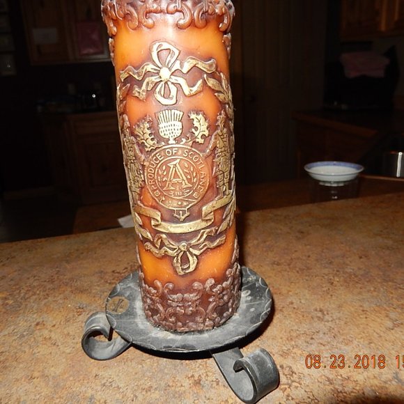 Used European decorated candle with container - Picture 1 of 4